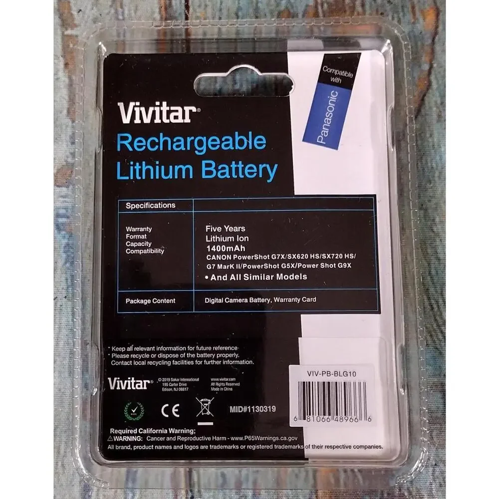 Vivitar Rechargeable Lithium Battery - DMW-BLG10 Compatible with Panasonic - NEW
